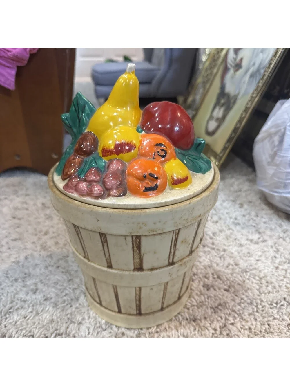 Vintage McCoy Pottery Fruit Apples Pears Peaches Bushel Basket Cookie Jar USA